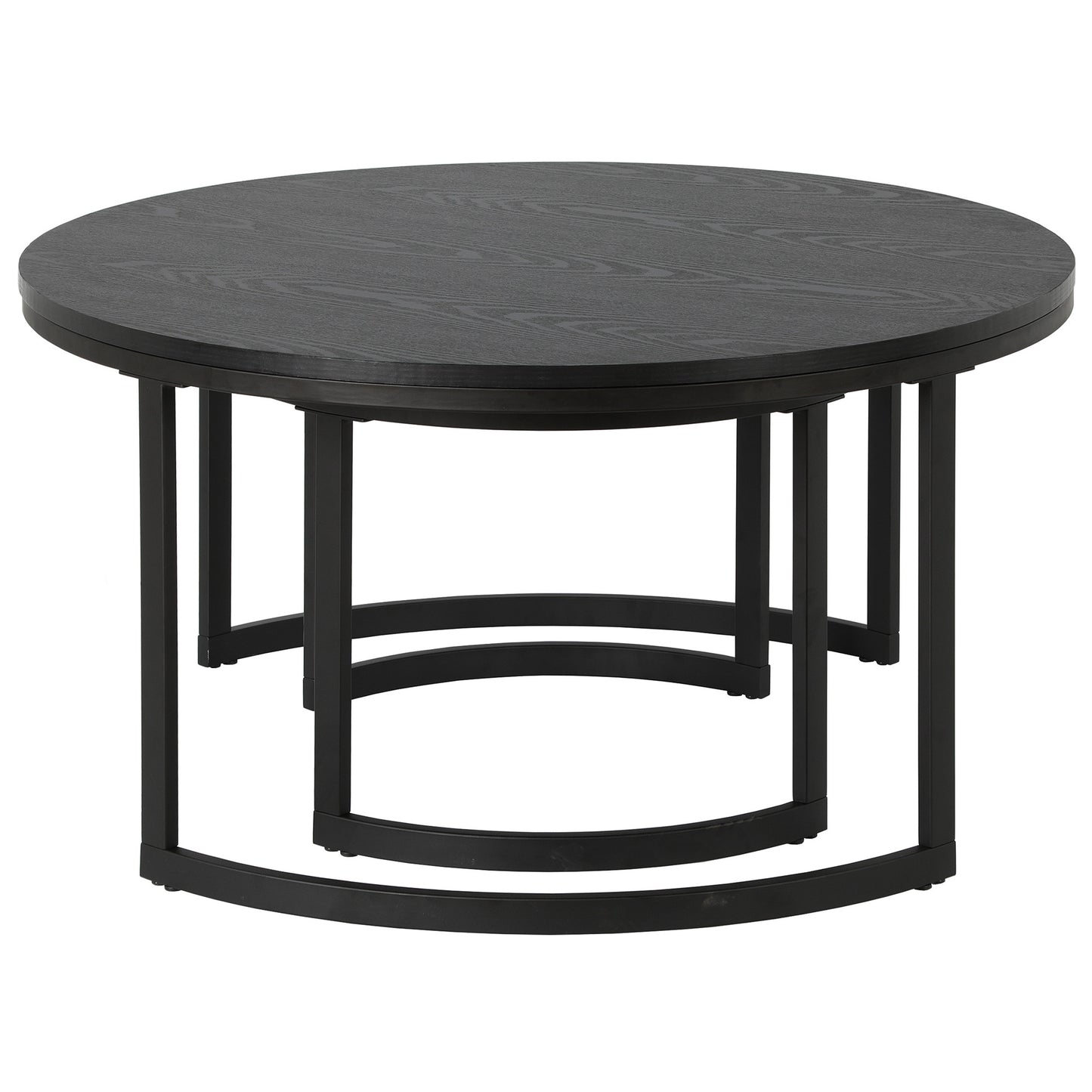 Set of Two 36" Black Steel Round Nested Coffee Tables