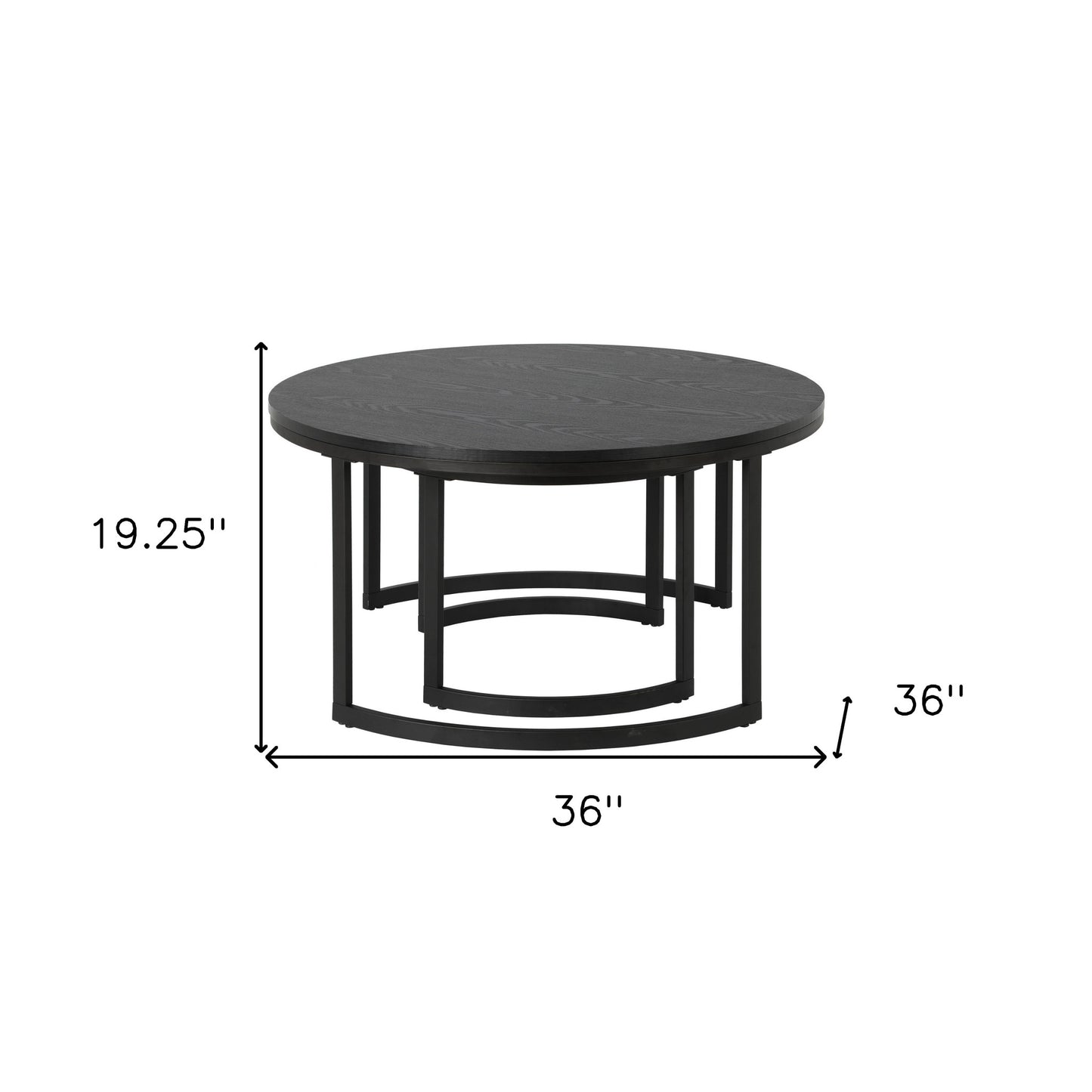 Set of Two 36" Black Steel Round Nested Coffee Tables