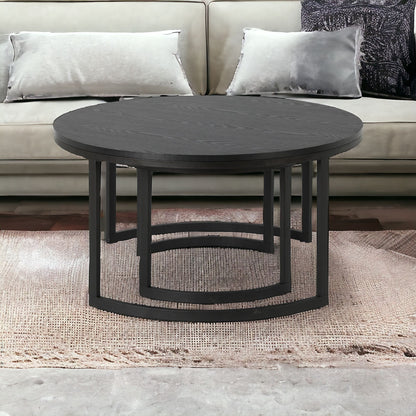 Set of Two 36" Black Steel Round Nested Coffee Tables