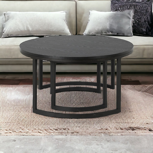 Set of Two 36 Black Steel Round Nested Coffee Tables