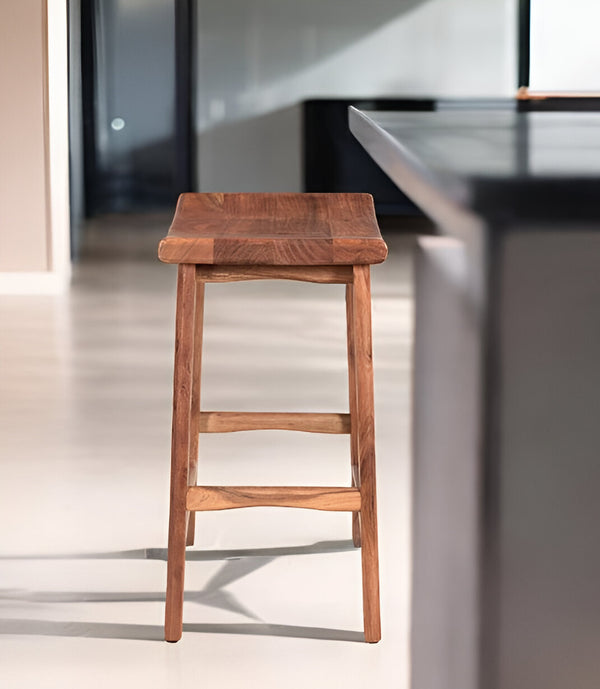 26 Brown Solid Wood Backless Bar Chair