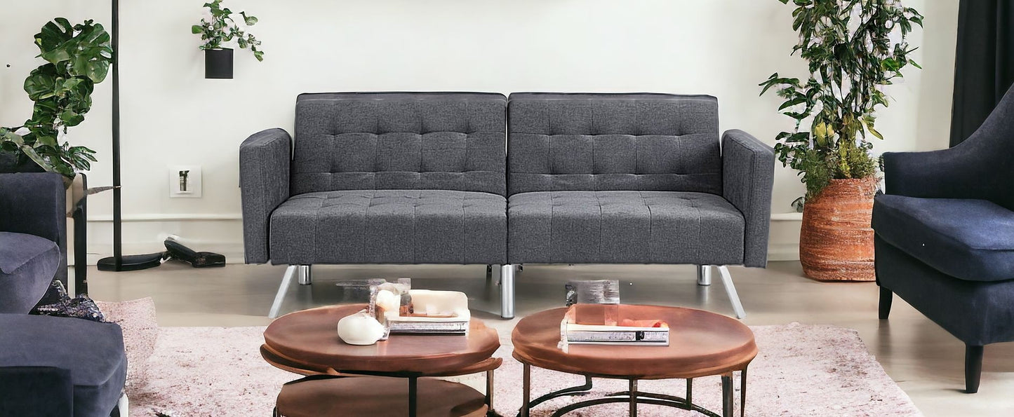 75" Dark Gray Linen Sleeper Sofa With Silver Legs