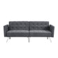 75" Dark Gray Linen Sleeper Sofa With Silver Legs