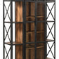 73" Brown Metal and Solid Wood Six Tier Bookcase with Two doors