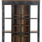 73" Brown Metal and Solid Wood Six Tier Bookcase with Two doors