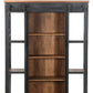 73" Brown Metal and Solid Wood Six Tier Bookcase with Two doors