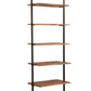 72" Brown Metal and Solid Wood Five Tier Ladder Bookcase