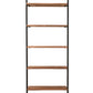 72" Brown Metal and Solid Wood Five Tier Ladder Bookcase