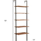 72" Brown Metal and Solid Wood Five Tier Ladder Bookcase