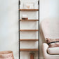 72" Brown Metal and Solid Wood Five Tier Ladder Bookcase