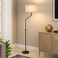 66" Black Adjustable Floor Lamp With White Fabric Drum Shade
