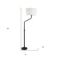 66" Black Adjustable Floor Lamp With White Fabric Drum Shade