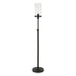 66" Black Torchiere Floor Lamp With Clear Seeded Glass Drum Shade