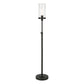 66" Black Torchiere Floor Lamp With Clear Seeded Glass Drum Shade