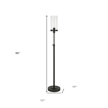 66" Black Torchiere Floor Lamp With Clear Seeded Glass Drum Shade