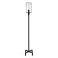 66" Black Torchiere Floor Lamp With Clear Seeded Glass Drum Shade