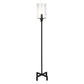 66" Black Torchiere Floor Lamp With Clear Seeded Glass Drum Shade