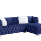 Blue Velvet L Shaped Two Piece Sofa and Chaise Sectional And Toss Pillows