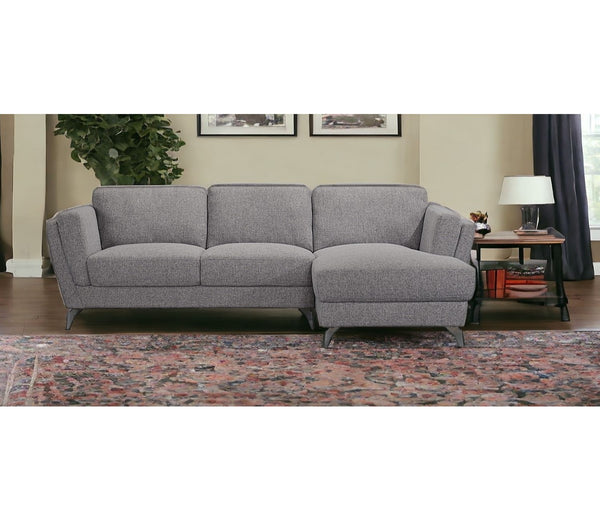 Gray Cotton Blend Stationary L Shaped Two Piece Sofa And Chaise