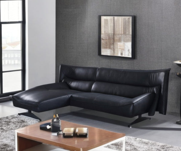 Dark Gray Top Grain Leather L Shaped Two Piece Sofa and Chaise Sectional