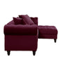 Red Velvet L Shaped Sofa and Chaise Sectional And Toss Pillows