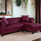 Red Velvet L Shaped Sofa and Chaise Sectional And Toss Pillows