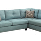 Teal Blue Linen L Shaped Three Piece Sofa and Chaise Sectional And Toss Pillows