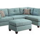 Teal Blue Linen L Shaped Three Piece Sofa and Chaise Sectional And Toss Pillows