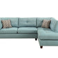 Teal Blue Linen L Shaped Three Piece Sofa and Chaise Sectional And Toss Pillows