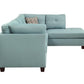 Teal Blue Linen L Shaped Three Piece Sofa and Chaise Sectional And Toss Pillows