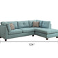 Teal Blue Linen L Shaped Three Piece Sofa and Chaise Sectional And Toss Pillows