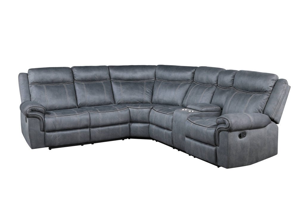 Gray Velvet Reclining L Shaped Six Piece Corner Sectional With Console