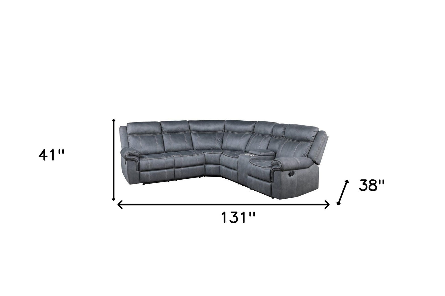 Gray Velvet Reclining L Shaped Six Piece Corner Sectional With Console