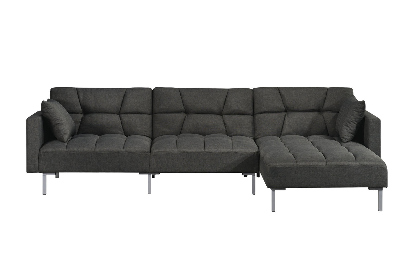 Dark Gray Polyester Modular L Shaped Two Piece Sofa and Chaise Sectional And Toss Pillows