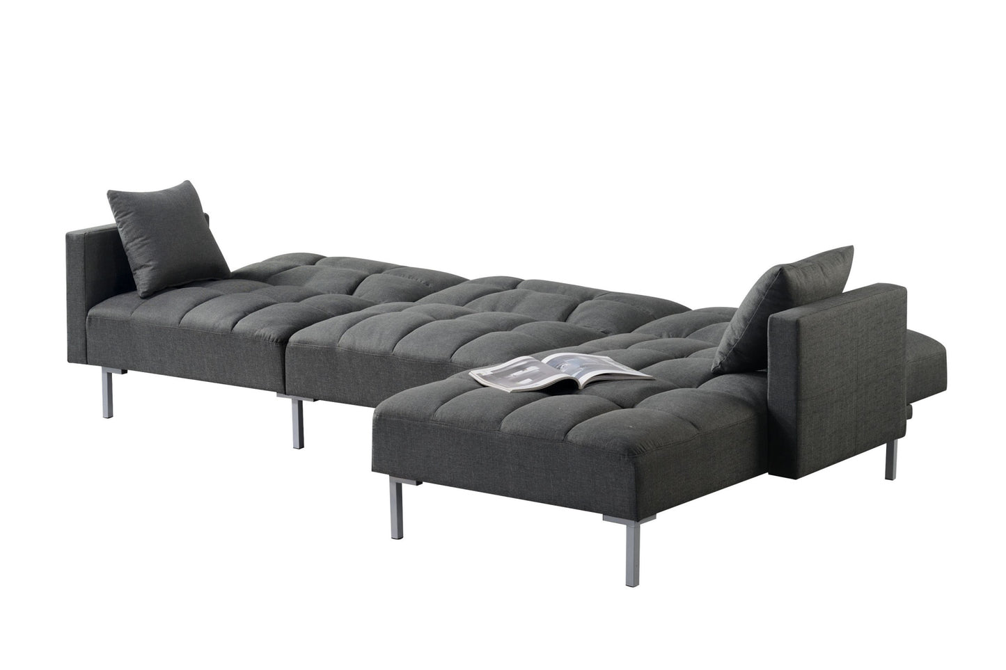 Dark Gray Polyester Modular L Shaped Two Piece Sofa and Chaise Sectional And Toss Pillows