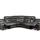 Gray Faux Leather Power Reclining L Shaped Six Piece Corner Sectional With Console