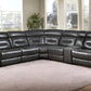 Gray Faux Leather Power Reclining L Shaped Six Piece Corner Sectional With Console