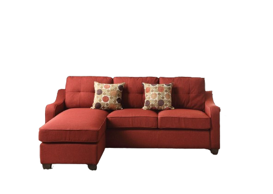 Red Linen L Shaped Two Piece And Toss Pillows