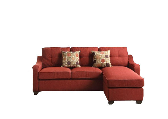 Red Linen L Shaped Two Piece And Toss Pillows