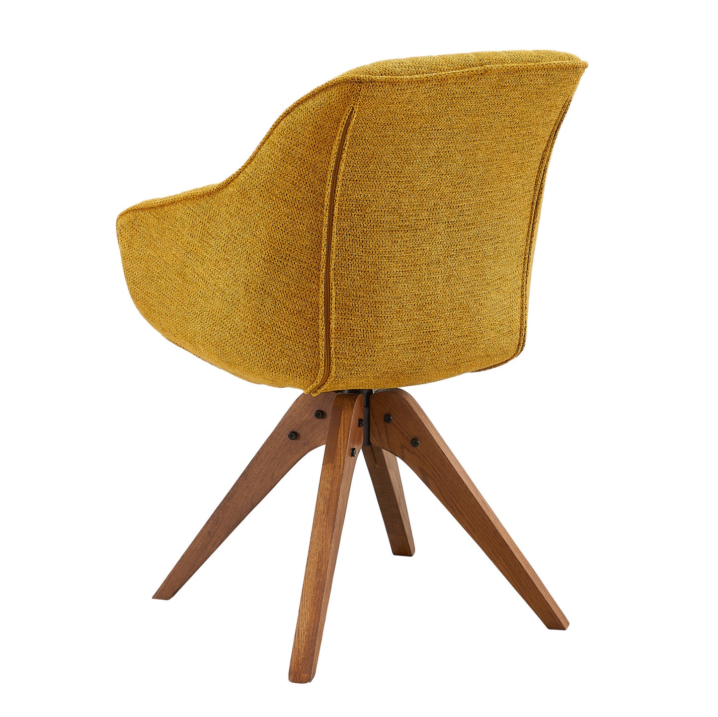 23" Yellow Fabric And Natural Swivel Arm Chair