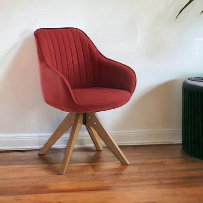 23" Red And Natural Tufted Fabric Swivel Arm Chair