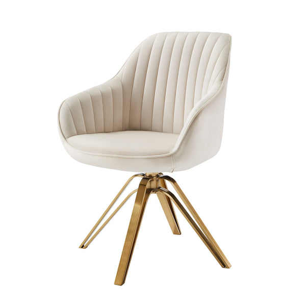 23 Off White Velvet And Gold Swivel Arm Chair