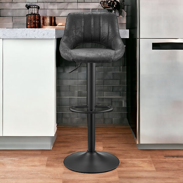 Set of Two 32 Black Faux Leather And Steel Swivel Low Back Adjustable Height Bar Chairs