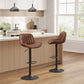 Set of Two 31" Brown And Black Faux Leather And Steel Swivel Low Back Adjustable Height Bar Chairs