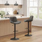 Set of Two 31" Gray And Black Faux Leather And Steel Swivel Low Back Adjustable Height Bar Chairs