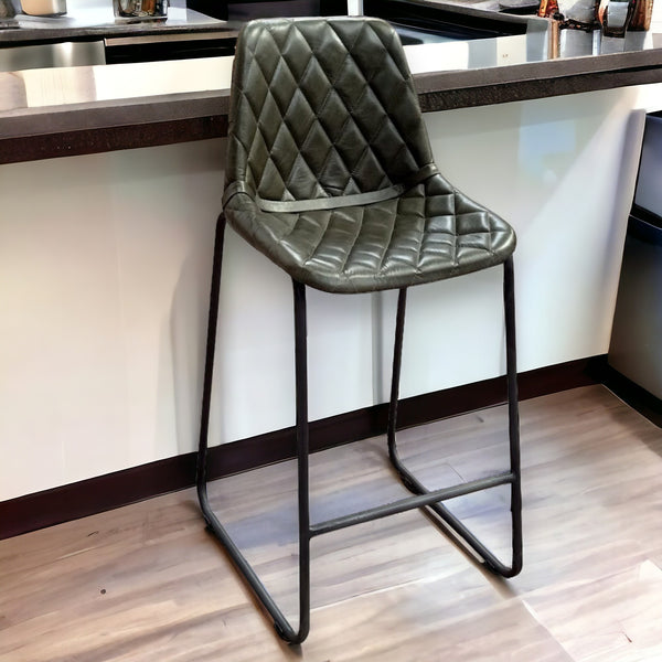 27 Green And Black Leather And Iron Counter Height Bar Chair