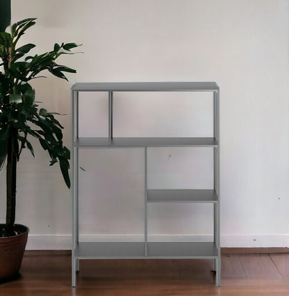 48" Gray Metal Four Tier Geometric Bookcase