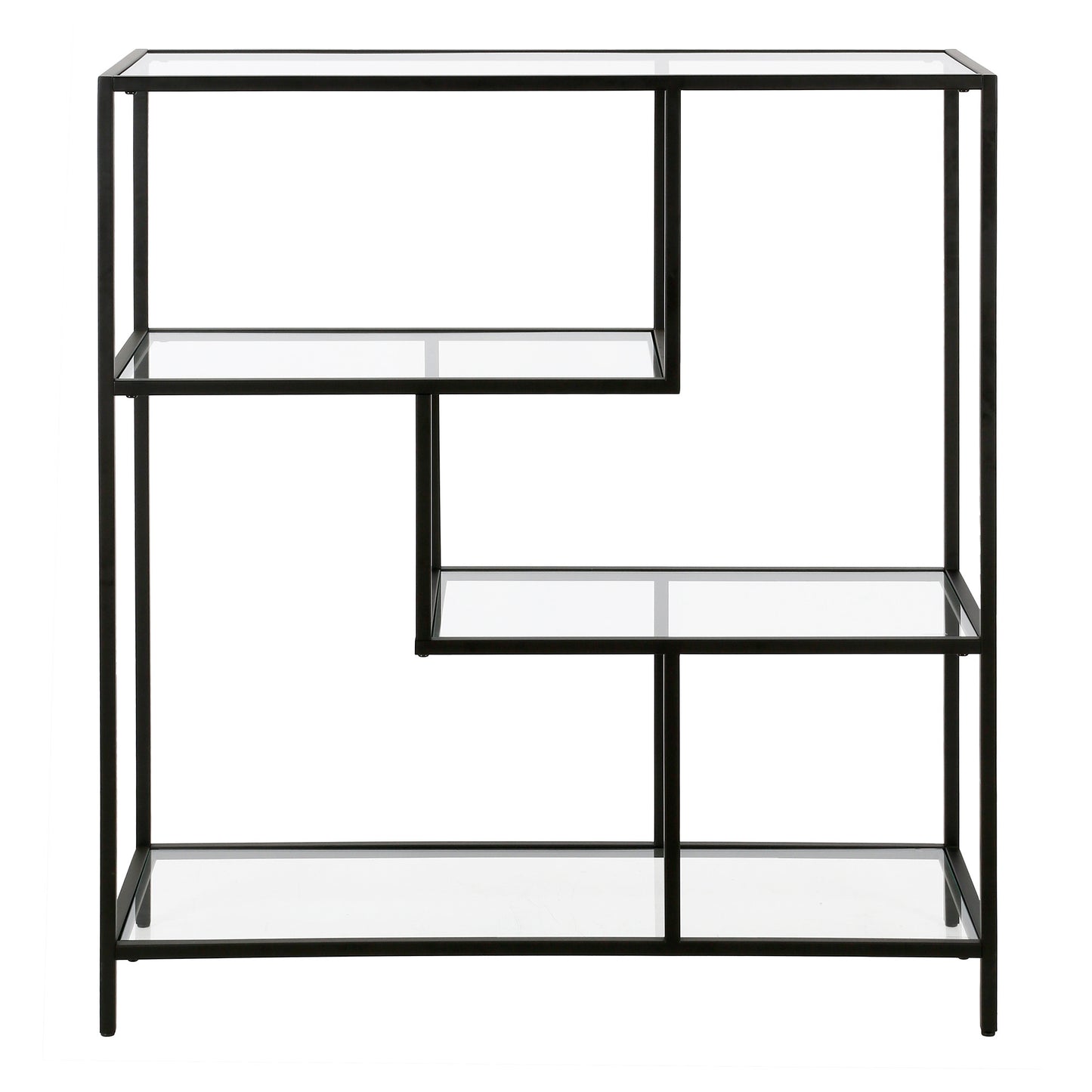 40" Black Metal And Glass Four Tier Etagere Bookcase