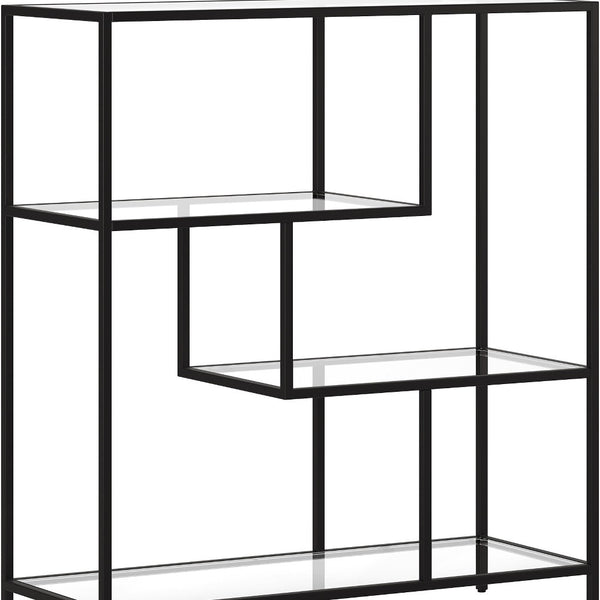 40 Black Metal And Glass Four Tier Etagere Bookcase