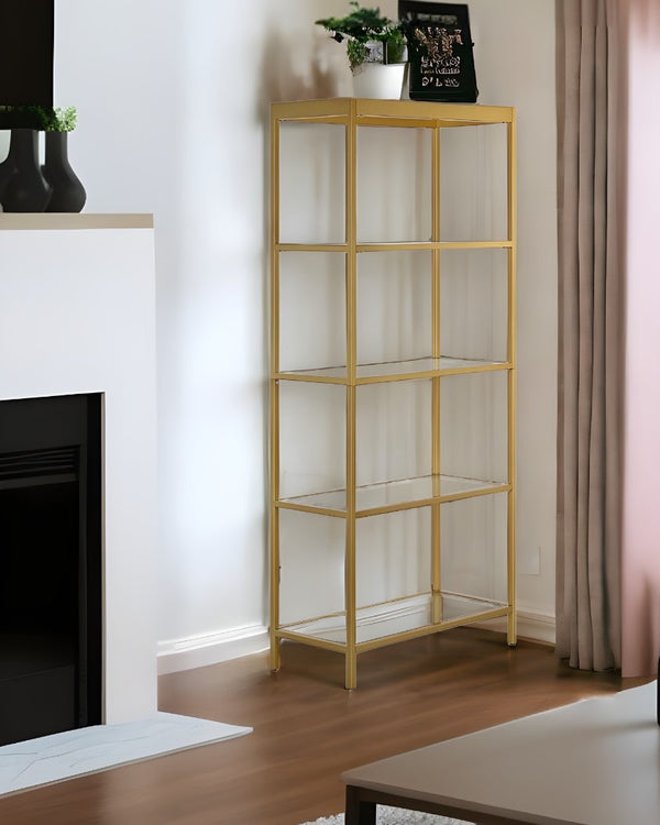 70 Gold Metal and Glass Four Tier Etagere Bookcase